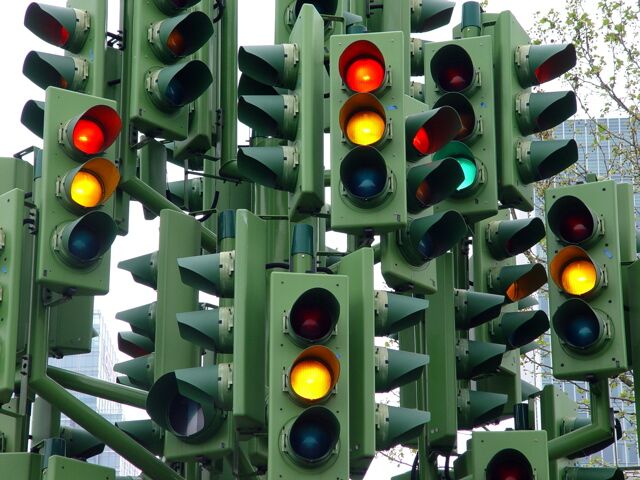 A bunch of traffic lights, from the "colours" wall