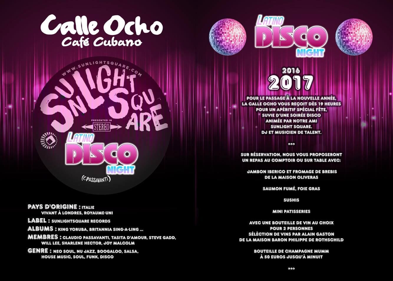 Sunlightsquare Disco Night, New Year's Eve, Calle Ocho Café Cubano, Bordeaux, 2016