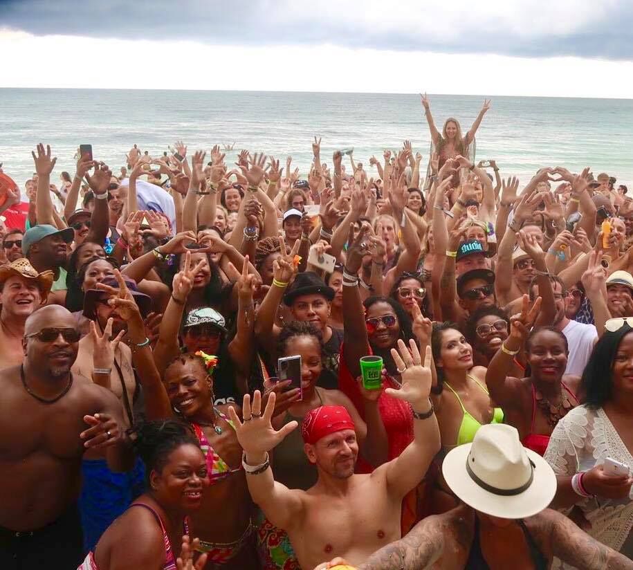 A beach party crowd